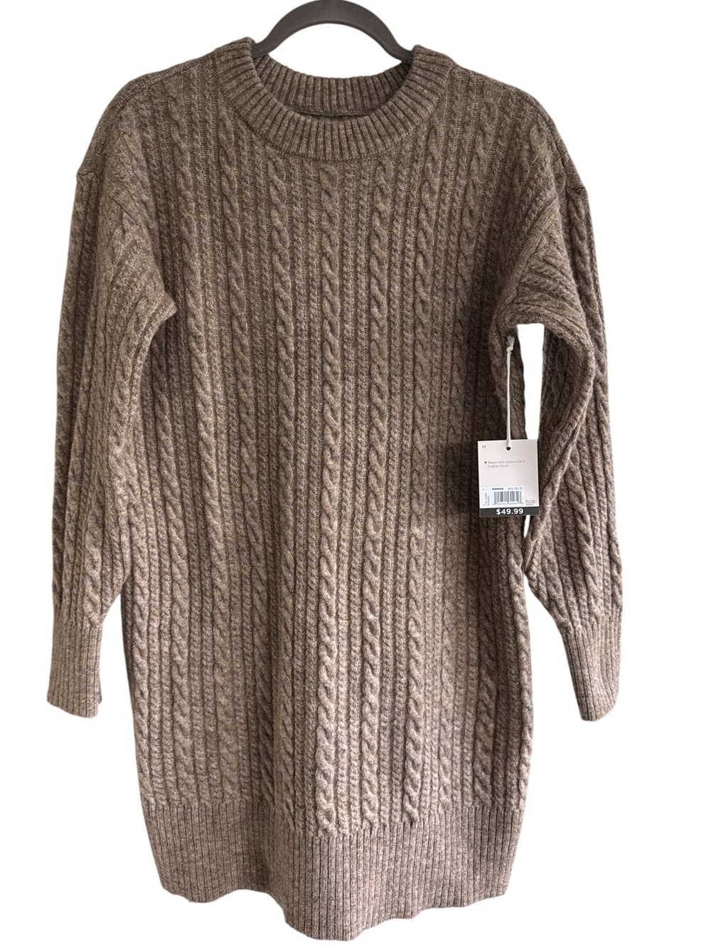 Cozy Cable Knit Tunic Sweater - dress Taupe PTP 42  Length 33”